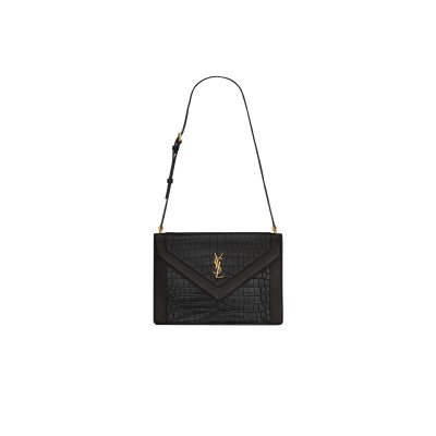 YSL GABY SATCHEL IN CROCODILE-EMBOSSED LACQUERED LEATHER AND LAMBSKIN 695724DZEUW1000 (26*18*5cm)